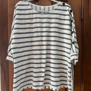 Perseption Stripe Button Sleeve Blouse Women’s 1X Cream Gray Casual Top Official